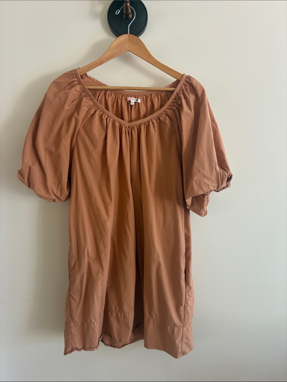 Sundry Puff-Sleeve mini dress in Clay